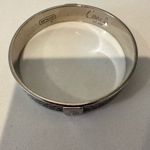 COACH Silver and Black Enamel Signature Cuff Bangle Bracelet - Picture 4 of 5